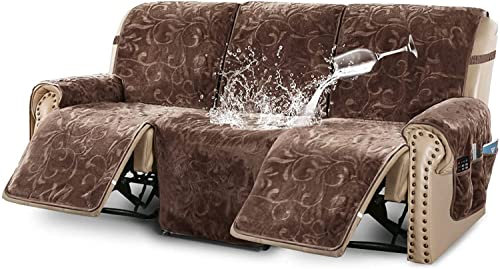 FASCINATDECO Ruhesessel Bezug für 3 Kissen Couch, 100% Wasserdichter Samt Relaxsessel Schonbezug mit Blumenmuster, Waschbarer Relax Sesselschoner mit elastischen Riemen (Braun)