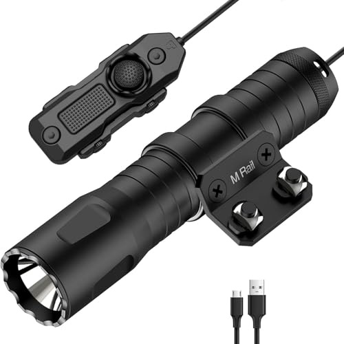 TOUGHSOUL M-Rail Picatinny Tactical Flashlight 1250 Lumens, Rechargeable Flashlight with Remote Pressure Switch LED Light with Rechargeable Batteries and Charger Included (M-Rail Mounted)