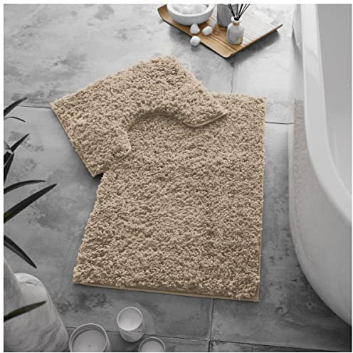 GC GAVENO CAVAILIA Microfibre Bath Mats Sets For Bathroom, Quick Drying Shower Pedestal BathMat, Water Absorbent Washable Toilet Rug, Zero Twist Natural Bath Mat Non Slip