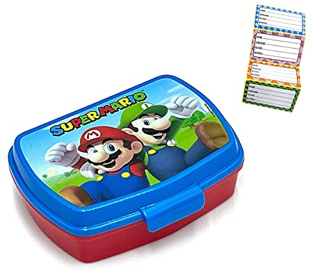 ICE TOYS porta merenda + 8 etichette segnanome colorati contenitore per pranzo da bambini (Mario)