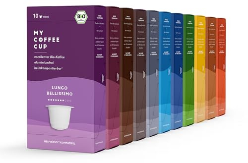 My Coffee Cup – GRAND SELECTION – BIO-KAFFEE 11 PACKUNGEN I 110 Kaffeekapseln für Nespresso®³-Kapselmaschinen I 100% heim- und gartenkompostierbare I nachhaltig – 0% Alu