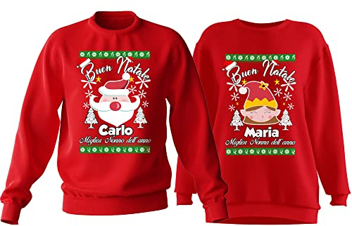 Coppia Felpe Natale - Personalizza Nomi - Miglior Nonno - Nonna - Nonni - Nipoti - Nipote - Felpa Natalizia - Il Migliore - Christmas - Regali Simpatici