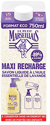 Le Petit Marseillais | Maxi Nachfüllpack Waschgel Hände mit reiner Seife & Lavendel (Ziegel 750 ml) - Nachfüllpackung Flüssigseife für Pumpflasche - Handseife mit ätherischem Lavendelöl
