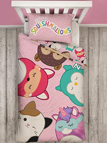 Squishmallows Bettwäscheset I Wendbares Einzelbett-Bezugsset I Kinderbettwäsche mit passendem Kissenbezug