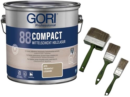 zbs24 Gori 88 Compactlasur treibholz 0,75 Liter Holzschutzlasur, tropfgehemmte Mittelschichtlasur, inkl. 3-teiliges Pinselset zur einfachen Verarbeitung der Lasur