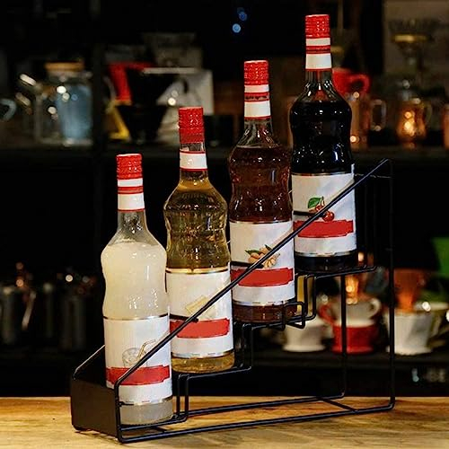 Organiseur de sirop de café – 4 bouteilles design trapèze en forme d'escalier compatible avec Torani Monin pour café, bar, accessoire de cuisine, noir