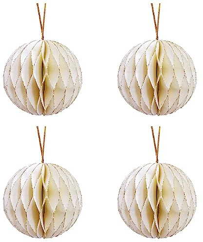 4 Uds. de Panales de Papel Pequeños con Purpurina, Bolas Decorativas Colgantes, Farol de Papel, Adornos de árbol de Navidad para Fiesta, Decoración de Navidad(Blanco)