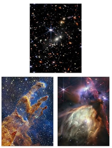 Artery8 Pack of 3 NASA James Webb Space Telescope Images Deep Field Stars Rho Ophiuchi Clouds Pillars of Creation Unframed 18X24 Inch Wall Art Living Room Prints Set