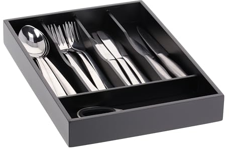 Relaxdays Range-Couverts, 5 Compartiments, Rangement tiroir, HxLxP : 4,5x34x25 cm, Bambou, Organisateur ustensiles, Noir