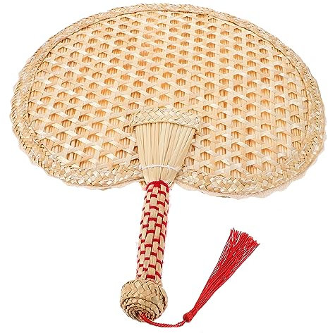 Cabilock Retro Charm Straw Hand Fan Natural Wheat-straw Material Hand-woven for Summer