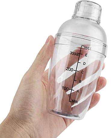 Shaker per cocktail anticorrosione in resina PC trasparente da 300 ml GraSky: bottiglia shaker da bar durevole da 17 cm