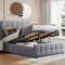 Ottoman Storage Bed with Mattress Included, Velvet Double Bed Frame, Upholstered Gas Lift Up Bed Frame with Storage, Ottoman Storage Bed with Wooden Slats, (4ft6 Dark Grey Double)
