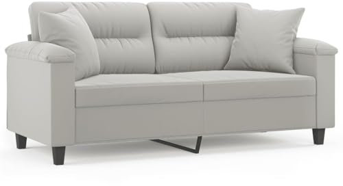 Willood 2-Sitzer-Sofa mit Kissen Liegesofa für Wohnzimmer, Polstersofa Sessel Relaxsofa Loungesofa Relaxcouch Hellgrau 140 cm Mikrofasergewebe