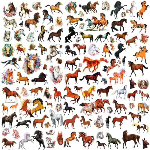 Amabro 50 Stück Pferde Sticker Tattoos Mädchen,Pferde Aufkleber Kinder Tattoo Mädchen,Pferdesticker Temporäre Wasserfeste Pferdemuster Realistische Gefälschte Aufkleber Kindergeburtstag Gastgeschenke