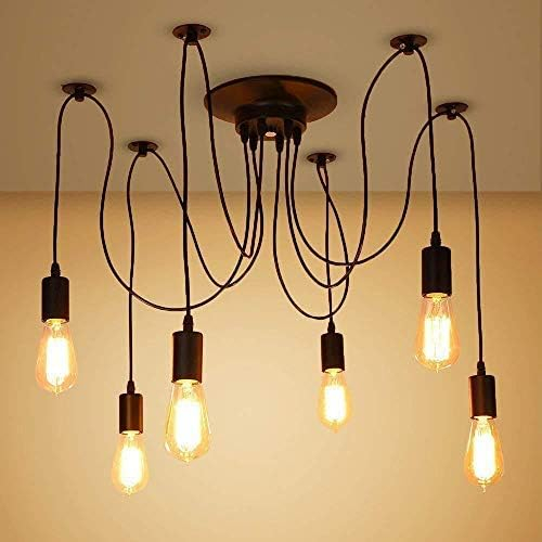 Lightess Pendelleuchte Spinne 6 Flammig Kronleuchter Industrial Schwarz Deckenlampe Vintage E27 Hängelampe Pendellampe für Schlafzimmer Wohnzimmer Esszimmer