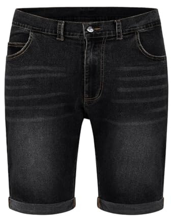 ZOXOZ Jeans Shorts Pantalones Cortos Hombre Algodón Verano Shorts Denim Bermuda Casual con 5 Bolsillos Negro M