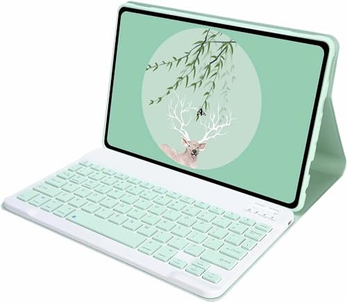XFTeoux Keyboard Cover for Amazon Kindle Fire HD 10 Tablet 10.1 (11Th Generation 2021 Release), Soft TPU Back Cover with Magnetic Detachable Bluetooth Keyboard Case,Green