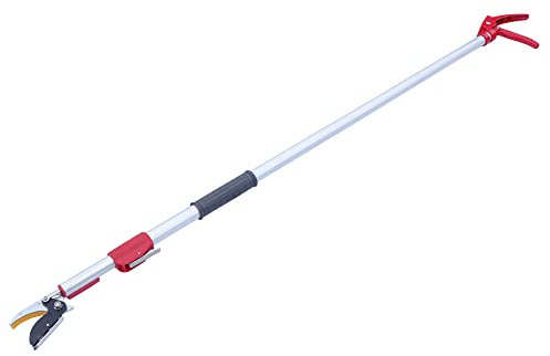 2 in 1 Telescopic Tree Pruner Lopper, 2.2m Long Reach Garden Pruner Steel Blade/Aluminium Handle Long Handled Garden Tool with Gloves Ideal for Fruit Picking, Deadheading and Pruning