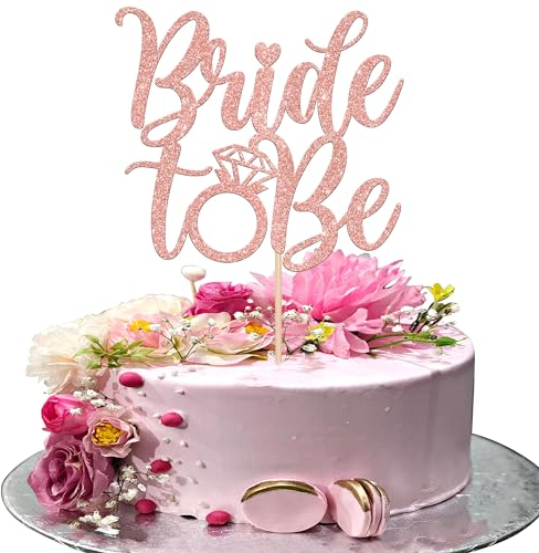 Xsstarmi 1 Pack Bride to Be Cake Topper Glitter Diamond Ring Wedding Cake Pick for Wedding Engagement Bridal Shower Hen Party Cake Decorations Supplies Rose Gold