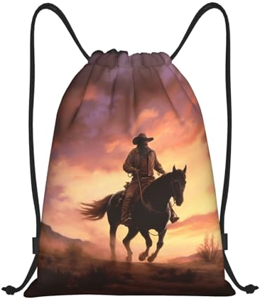 VducK Turnbeutel mit Kordelzug, Rucksack, Sporttasche, Sporttasche, Cowboy-West, Sporttaschen für Reisen, Schwarz , S