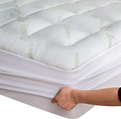 Niagara Bamboo Mattress Topper Super Kingsize Bed - Thick Cooling Breathable Pillow Top Bed Mattress Pad for Back Pain Relief - Deep Pocket Topper Fits 20-50 cm Mattress (Bamboo, 180x200 cm)