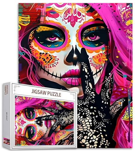 Tucocoo Beautiful Girl Jigsaw Puzzle 1000 Pieces Puzzles for Adults, Pink Hair Jigsaw Puzzles for Challenging Family Activity Games DIY Colorful Style Puzzle for Home Wall Decor Gifts - 20 x 27 Inches