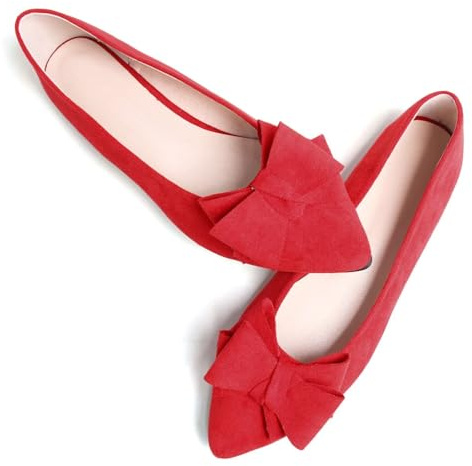 SAILING LU Bow-Knot Ballet Flats for Women Pointed Toe Crystals Wedding Shoes Comfort Light Weight Loafers, 241-red, 7 UK