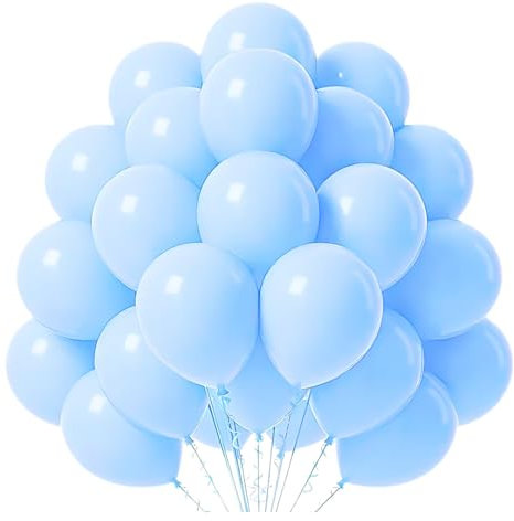 MOFOVS | 50 Palloncini Blu Pastello Azzurri 30 Cm Opachi 2a Generazione Lattice Naturale Biodegradabili Ecologici Gonfiabili Aria Elio Acqua Baby Shower Battesimo Compleanno Feste Arco Macaron