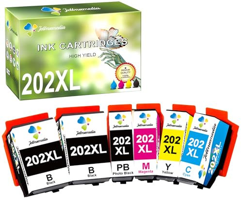 Jettruemedia 202XL Druckerpatronen für Epson 202XL 202 für Epson Expression Premium XP-6100 XP-6000 XP-6005 XP-6105 XP-6001 (2 Schwarz,1 Foto Schwarz, 1 Cyan, 1 Magenta, 1 Gelb) - 6 Packs
