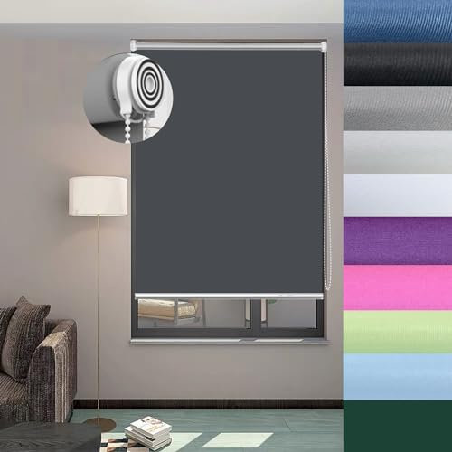 Tenda avvolgibile oscurante per finestre 65 x 90 cm, isolante, protezione UV, grigio scuro