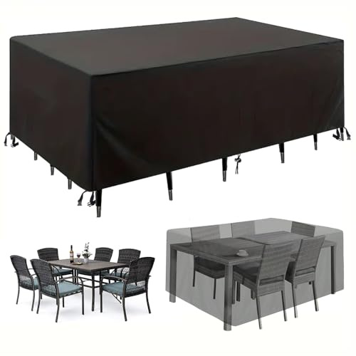AJALGZ Abdeckungen für Gartenmöbel Wasserdicht 310x100x90cm/LxBxH Schwerlast Regenschutz und Staubfest Gartentisch Abdeckung Abdeckplane Rechteckige Abdeckung Gartenmöbel Winterfest-Schwarz