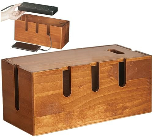 Lpitoy Cable Management Box Wood Dustproof Cord Organizer for Home Desk Wire Organizer Router Placement Box for Hiding Messy Cables Wire Management