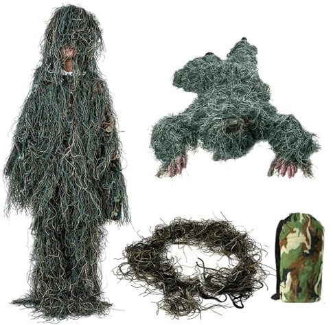 Generisch Tarnkleidung für Damen, Tarnkleidung für die Jagd - Scharfschützen-Gras-Tarnkleidung | Atmungsaktive Outdoor-Hose und Oberteil mit und Aufbewahrungstasche