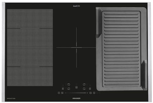Oranier Induktionskochfeld 80 cm FLI580 - Flächen-Induktion-Kochfeld autark Brückenfunktion & Grillplatte gerillt & Edelstahl Seitenleisten