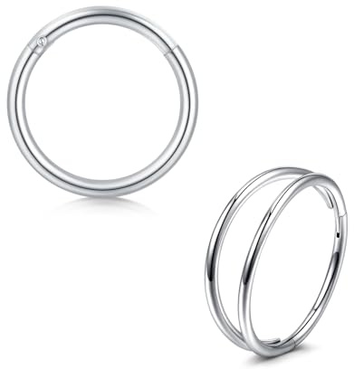 Briana Williams 2stk nasenpiercing Silber Schwarz Segmentring Piercing Nase Septum Ohr Helix Tragus Daith Ring Clicker Chirurgenstahl 16G 6mm