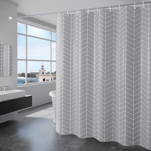GRICOL Rideau de Douche 180x180CM Polyester Imperméable Tissu Lavable en Machine Rideau Salle de Bain avec 12 Crochets Gris