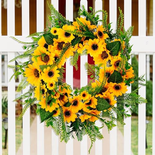 Künstlicher Frühlingskranz, Sonnenblume TüRkranz AußEn, Türkranz Frühling, Hängen Kranz Blumenkranz Deko, für Tür, Wand, Wohnzimmer, Flur, Schlafzimmer, Dekoration, Hochzeit