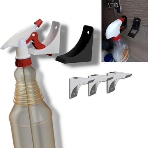3 Pack Wall Mounted Spray Bottle Organizer Hook – Space-Saving Cleaning Bottle Holder for Kitchen, Garage, Bathroom – Durable Plastic Rack for Spray, Gardening, and Cleaning Supplies – Easy Install