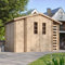 Holzhaus Gartenhaus mit Brennholzschuppen TIMBELA M389C - Gartenschuppen Holz B328xL206xH218 cm/ 3,53 + 0,97 + 0,97 m2 Lagerschuppen für Garten - Fahrrad Schuppen - Wasserfestes Dach