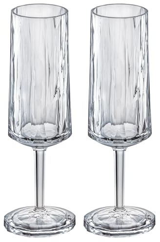 Koziol Superglas Club No. 14, 2 pièces, 100 ml, verre à champagne & mousseux en plastique cristallin, luxueux, incassable, réutilisable, fête, camping, set de 2 pièces
