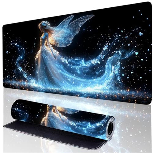 Blue Mouse Pad XXL 900 x 300 x 3 mm, Girl Mouse Mat Gaming, Large Desk Pad with Waterproof Anti-Slip Rubber Base, Stitched Edges Keyboard Mat for PC Office desk Accessories, Laptop, Gifts for Men 80-I