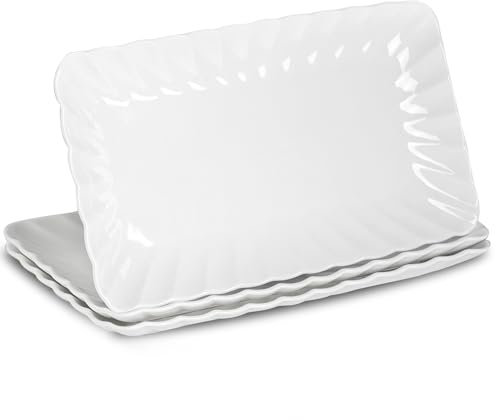 UIBFCWN Lot de 3 Assiettes Rectangulaires en Porcelaine, 30 x 17,4 cm Grandes Assiettes Plates Blanches, Assiettes à Dîner en Porcelaine, Plateaux de Service pour Dessert Sushis Buffet