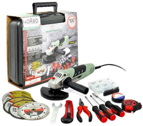 Smerigliatrice Angolare 710W 115mm con Valigetta e 100 Accessori – Flex Elettrica Professionale per Taglio e Smeriglio Metallo Cemento – Kit Utensili Inclusi 12000 giri