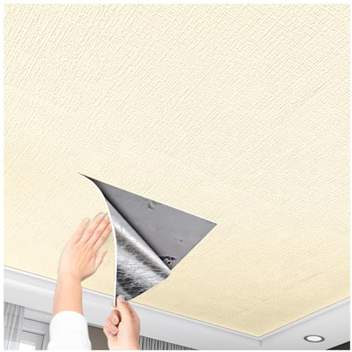 Aeovot Selbstklebende Deckenverkleidung, Deckenplatten Styropor 6mm XPE Isolierend, Deckenverkleidung Feuchtraum Wasserfest, Leinenstruktur Deckenpaneele für die Deckenrenovierung(Beige,W50cmL10m)