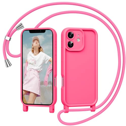 Coiwxmoi Cover per iPhone 11 6,1 con Cordino, Custodia con Laccio Collana Tracolla Regolabile Sottile Silicone Morbido TPU Bumper Antiurto AntiGraffio Protettiva Case per iPhone 11, Rosa