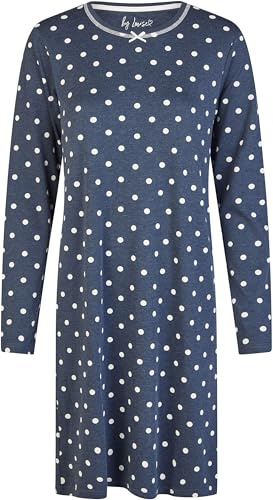 By Louise Langarm Sleepshirt Knielang Bequem Interlock Blau Gepunktet
