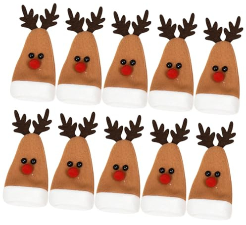 Healifty Lot de 10 Pochettes pour Couverts en Tissu Marron de Bonnet de Renne 14x6 Cm, Décoration de Table de Noël, Housse à Couverts Festive pour Bouteille de Vin et Accessoires de Fête