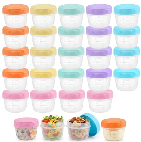 24 Pièces Petits Contenants Alimentaire, Boite Plastique Alimentaire avec Couvercles,80ml Bols en Plastique Empilables Réutilisables avec Anti-Fuites Couvercles,6 Couleurs
