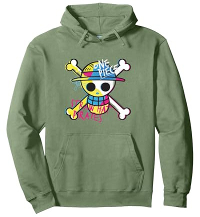 One Piece Chapeau de Paille Pirates Logo Couleur Singe D Luffy Sweat à Capuche, Unisexe pour Adultes, Vert Sauge, L