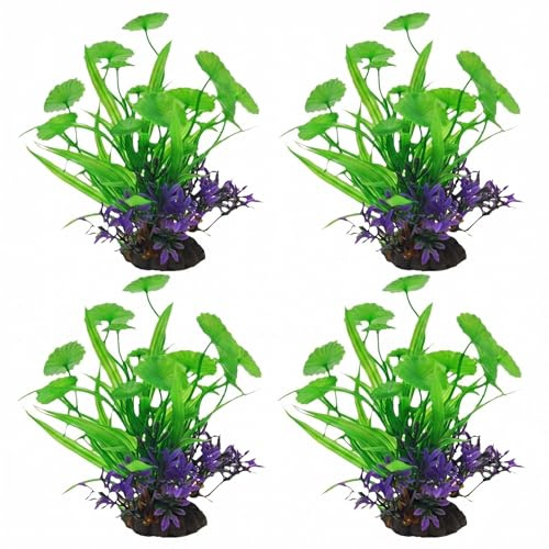 Durdiiy 4Pcs Artificial Plant for Fish Tank,Lotus Leaf Terrarium Plants Decorations Supplies Aquarium Tank Amphibian Habitat Hideout Betta Goldfish Reptile